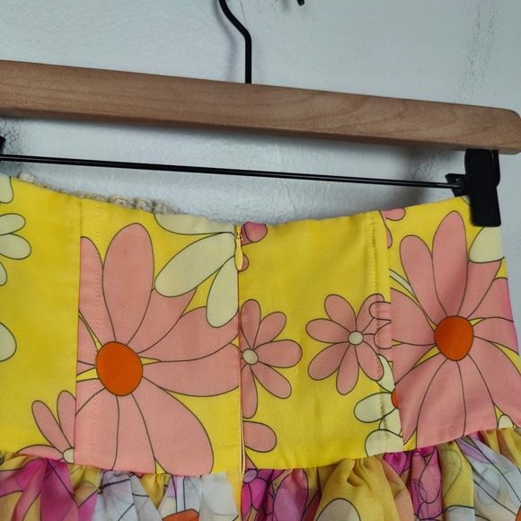 Selkie Corset Puff Dress Womens XS Yellow Pink Floral Mini Romantic Rococo Girly - Picture 6 of 10